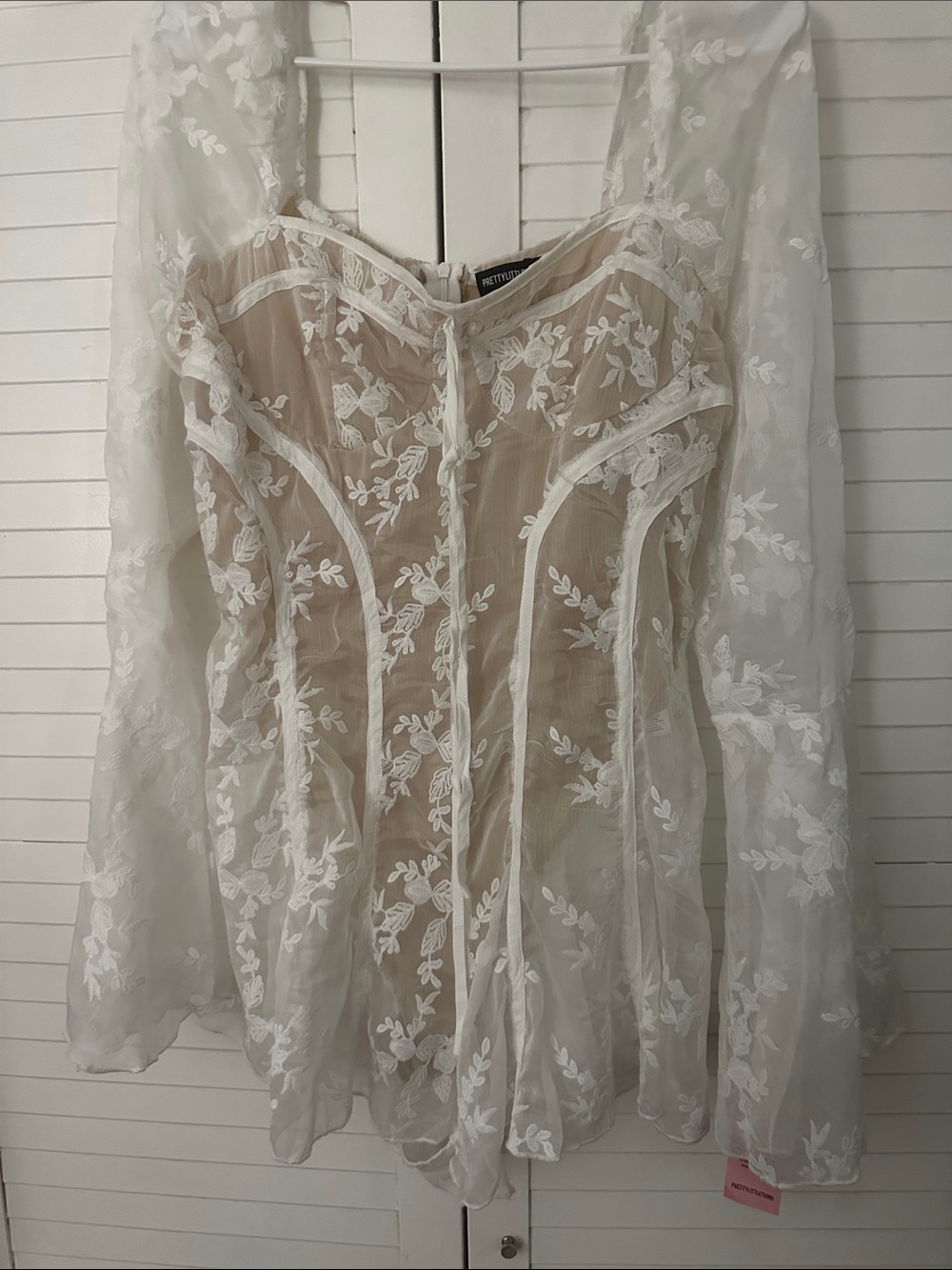 PrettyLittleThing Ivory Sheer Floral Lace Blouse